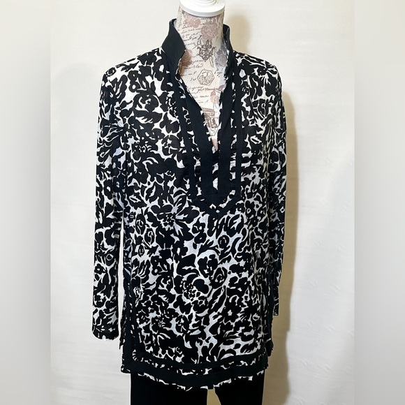 MICHAEL KORS Black and white floral print tunic top size L.‎ - Picture 9 of 12